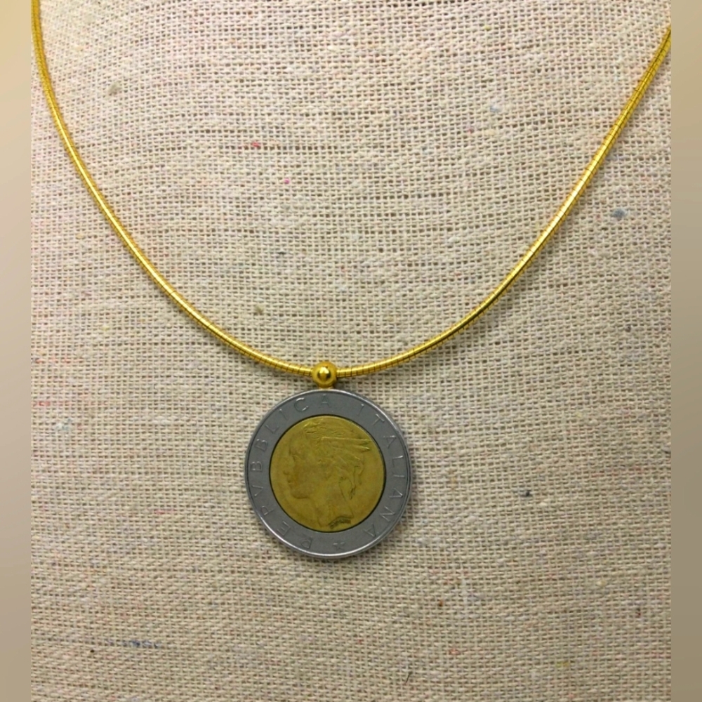 Bronze Milor Italy Italian Coin Pendant Necklace 15"